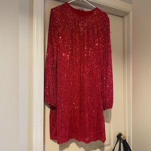 Premiere Amour Red Sequined Sheathe Dress
